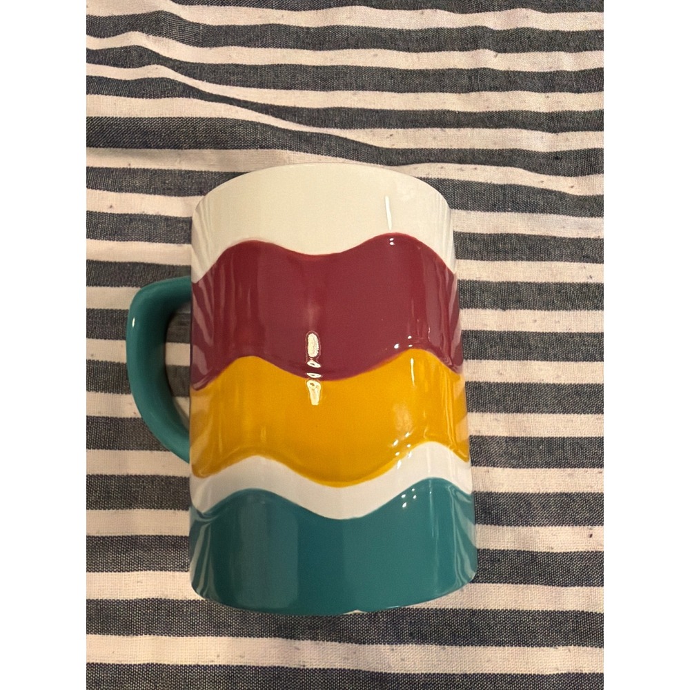 Lang Ceramic Coffee Mug Retro Wavy Stripes Teal Burgundy Yellow White Glossy